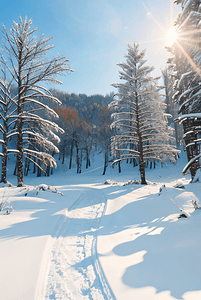 寒冷冬日树木积雪图1摄影配图