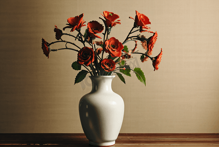 抓捕插画摄影照片_复古中国风陶瓷花瓶里的花朵摄影图