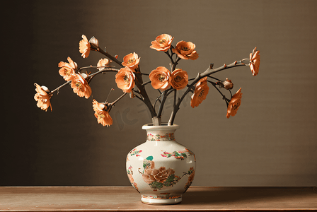 陶瓷中国风花瓶里的花摄影图6