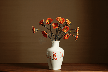 陶瓷中国风花瓶里的花图片7