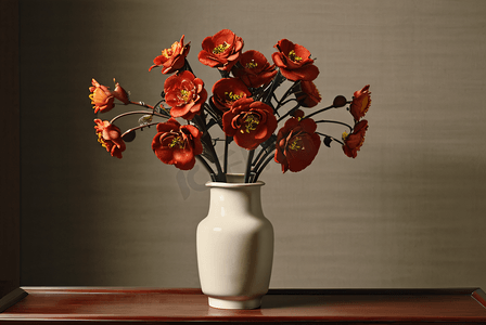 风中花朵摄影照片_复古中国风陶瓷花瓶里的花朵摄影图7