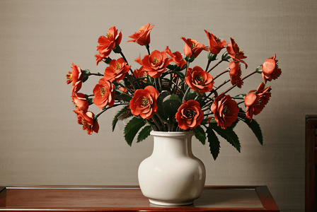 花朵插画摄影照片_陶瓷中国风花瓶里的花摄影图9