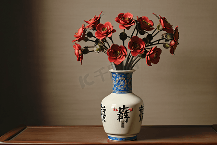 中国风复古花瓶插花摄影配图6
