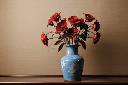 国风陶瓷摄影照片_复古中国风陶瓷花瓶里的花朵摄影图3