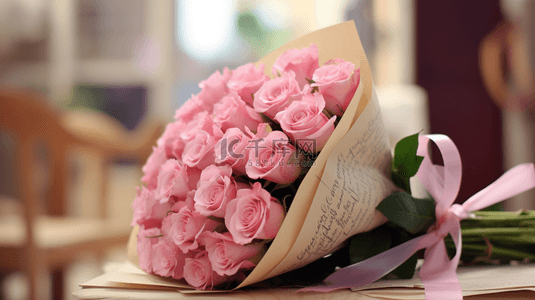 情人节一束粉色的玫瑰花背景素材