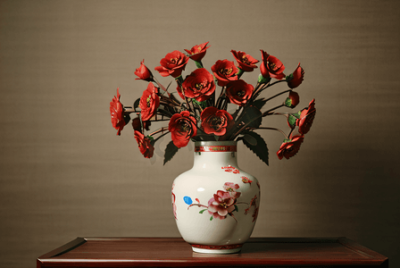 复古中国风花瓶插花摄影图1