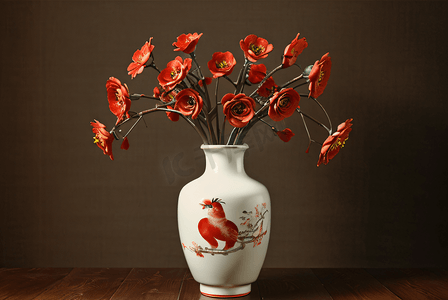 陶瓷中国风花瓶里的花摄影图10