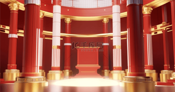 红色国风年货节3D中式门廊背景