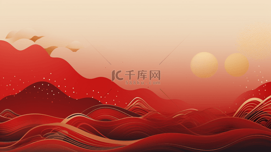 风景星空背景图片_红色中国风山川风景创意背景5