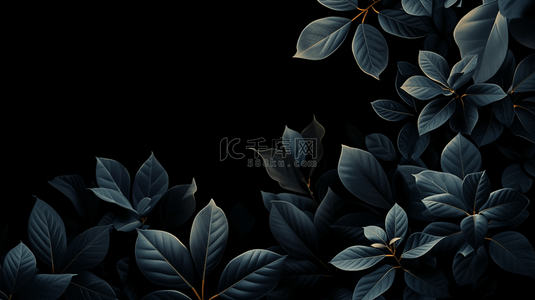 中国国风蓝黑色花朵树叶背景图1
