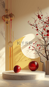 年货节背景图片_国风中式新年年货节电商展台背景图片