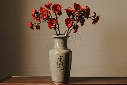 风中花朵摄影照片_中国风复古花瓶插花图片8