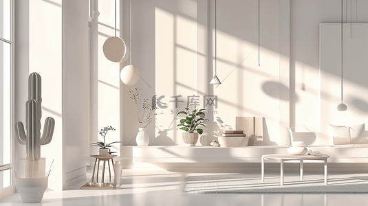 3D现代感白色室内设计抽象艺术背景图26