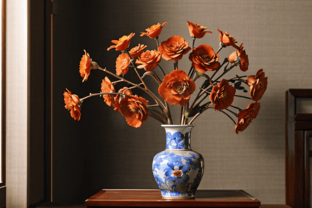 复古中国风陶瓷花瓶插花摄影图2