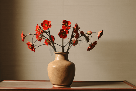 复古陶瓷花瓶插花摄影图2