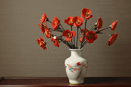复古陶瓷花瓶里的花朵摄影图3
