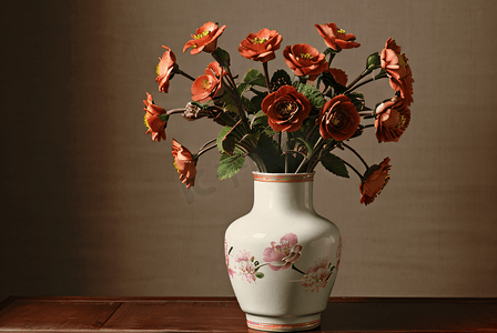 复古陶瓷花瓶插花图5高清摄影图