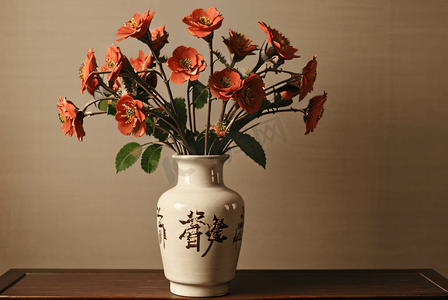 复古中国风陶瓷花瓶插花摄影图1