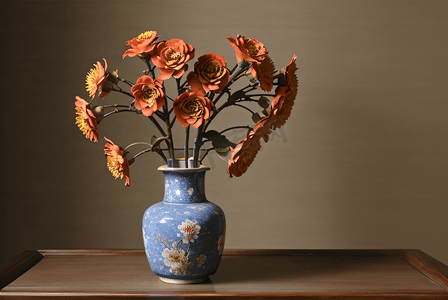 中国风花瓶里的花朵摄影图4