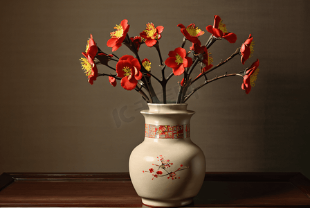 国风陶瓷摄影照片_复古中国风陶瓷花瓶插花摄影图9