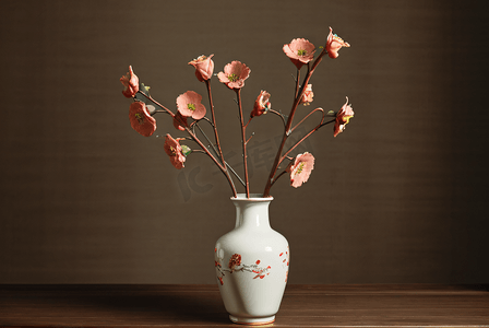陶瓷复古花瓶里的花照片1