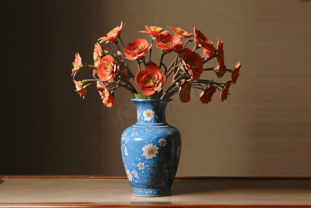 陶瓷中国风花瓶里的花图片8