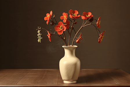 复古陶瓷花瓶里的花朵摄影图6