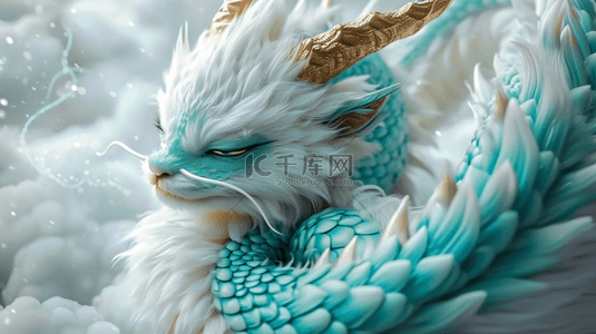 中国传统绿色龙在白云飞翔的背景图12