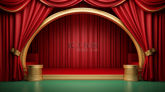 红背景图片_红绿配色中式年货节电商展台背景图片