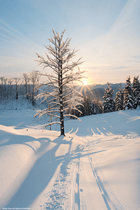 阳光下的冬季户外树木积雪图片3