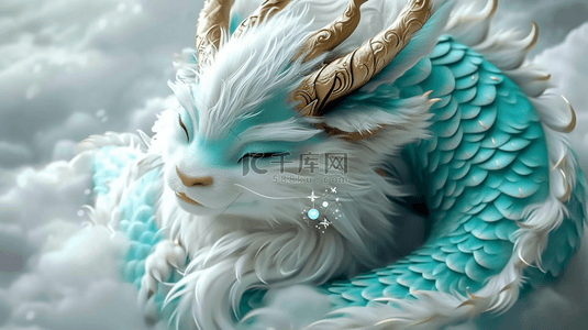 中国传统绿色龙在白云飞翔的背景图18