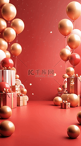 红色背景气球红色礼物新年商业