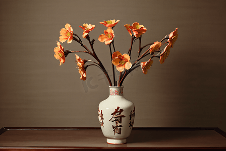 陶瓷中国风花瓶里的花图片10