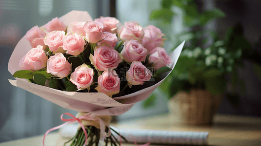 情人节一束粉色的玫瑰花背景素材