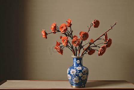 陶瓷中国风花瓶里的花图片1