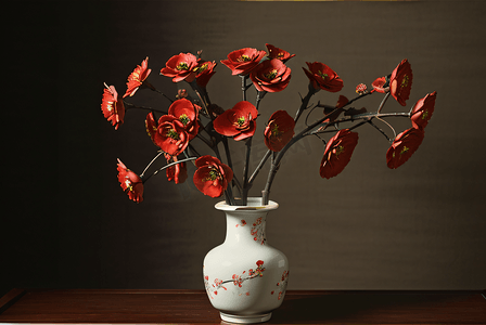 陶瓷中国风花瓶里的花图片1
