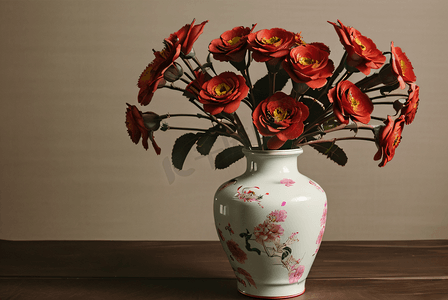 复古陶瓷花瓶里的花朵摄影图7