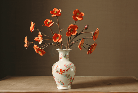 中国风复古花瓶插花摄影配图
