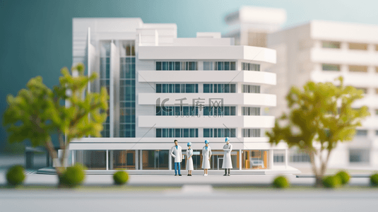 医院楼房背景图片_3D立体医院外景医护人员背景图6