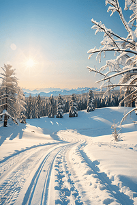 冰霜之刃摄影照片_冬季户外积雪树木风景图3图片