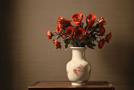 复古中国风陶瓷花瓶里的花朵摄影图6