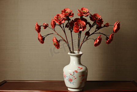 国风陶瓷摄影照片_中国风陶瓷花瓶插花图片4