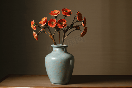 复古陶瓷花瓶插花摄影图8