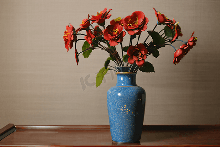 复古中国风陶瓷花瓶里的花朵摄影图8