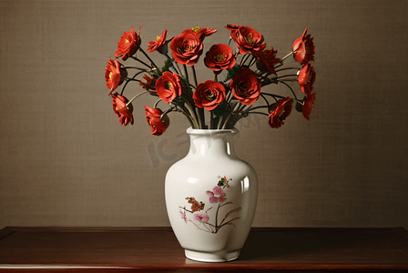国风陶瓷摄影照片_复古中国风陶瓷花瓶里的花朵摄影图5