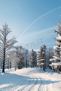 寒冷冬日树木积雪图4摄影照片