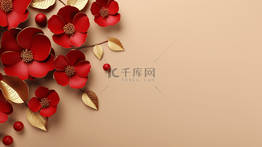 大红花球背景图片_大红色底色带花朵大气高端商务背景图9