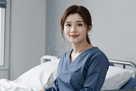坐在病床前的女医生人物肖像图1高清摄影图