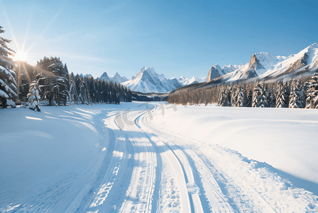 冬日阳光下的高山雪景图7摄影图