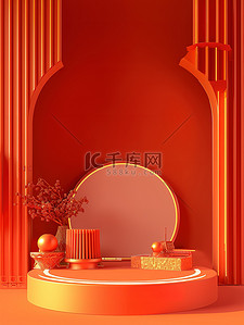 橙色舞台新年3D背景